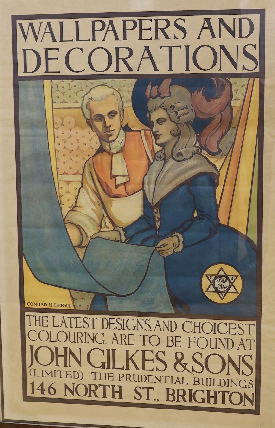 Conrad H. Leigh, original chromolithographc poster for John Gilkes & Sons Wallpapers and Decorations at Brighton, 118 x 79cm